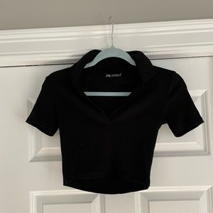 Zara short sleeve cropped collared r-shirt